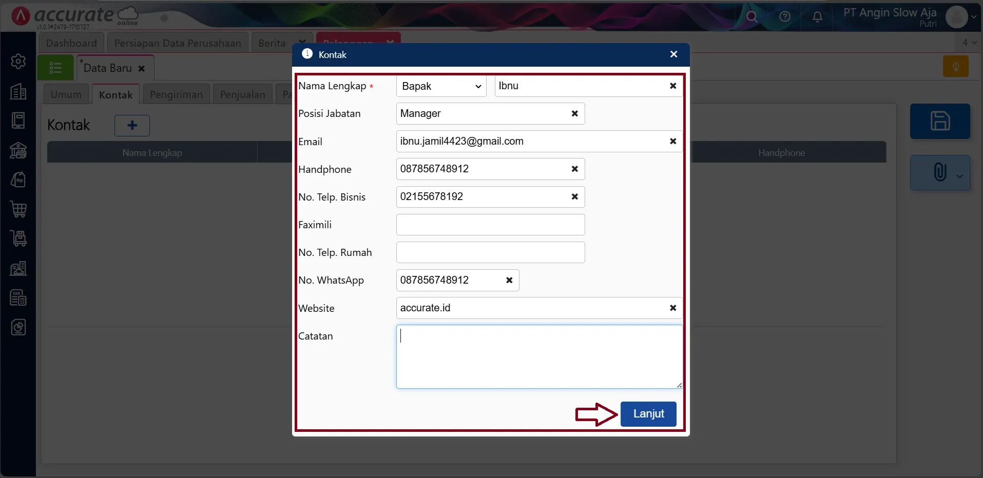 mengisi info pelanggan